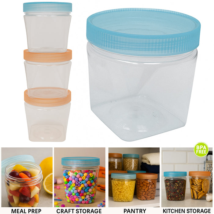 4pk Clear Square Plastic Jars Screw Lids Bpa Free 13.5oz Canister Dry Food Pasta