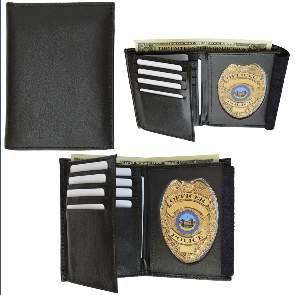 Genuine Leather Police Badge Holder Trifold Wallet – RFID Blocking With Snap Closure, Black (Badge Not Included) - View #7