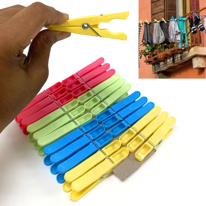 24 Heavy Duty Plastic Clothes Pins Color Clothespins Laundry Clips Hang Clothing