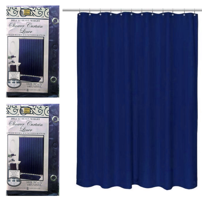 2 Pack Navy Blue Shower Curtain Liners Magnetic 70x72 Waterproof Vinyl Grommets