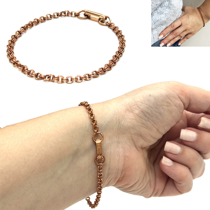 Womens Thin Solid Chain Bracelet 99.9% Pure Copper Dainty Jewelry Clasp Closure