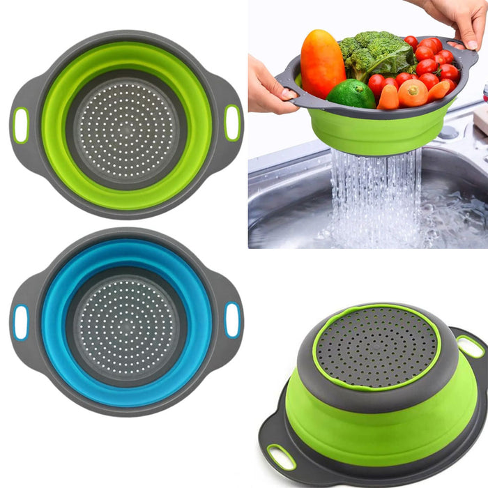 2 Pc Silicone Strainer Round Collapsible Colander Folding Wash Veggies Drainer