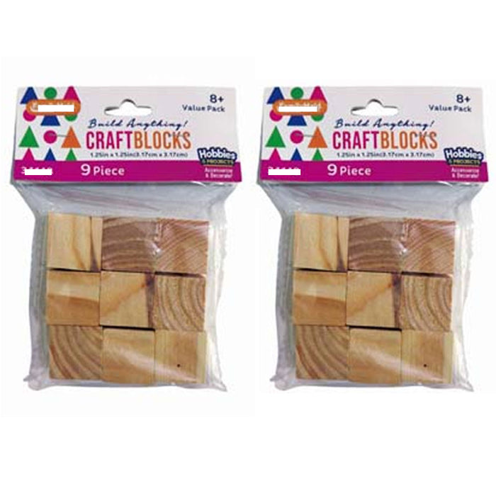 18 Pc Natural Wooden Craft Blocks Unfinished Hardwood Square Wood 1.25" Cubes