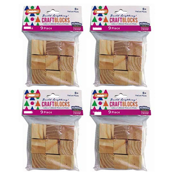 36 Pc Craft Blocks Natural Wooden Cubes Unfinished Hardwood Square Wood 1.25"