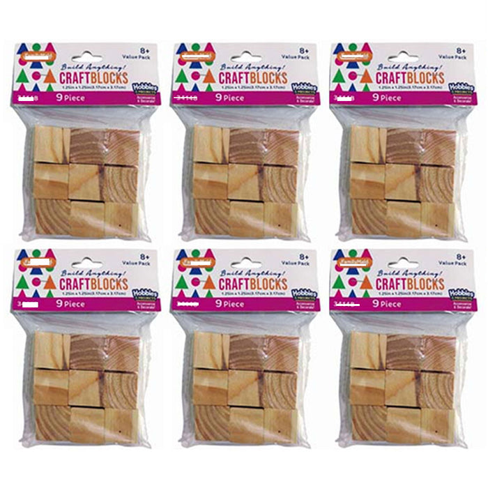 54 Pc Wooden Craft Blocks Cubes Unfinished Natural Hardwood Wood Square 1.25"