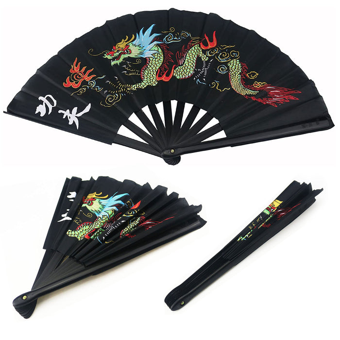 2 Large Folding Hand Held Fan Dance Kung Fu Fighting Thai Chi Nylon Party Gift