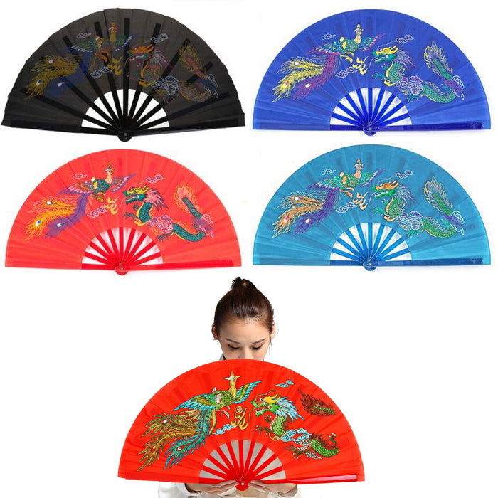 4 Pc Jumbo Fan Folding Hand Held Dance Martial Arts Dragon Kung Fu Nylon Party