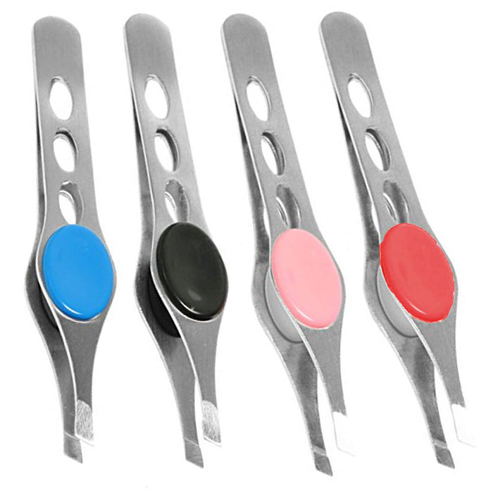 4 Pc Tweezers Set Professional Stainless Steel Eyebrow Hair Remove Plucker 3.75"