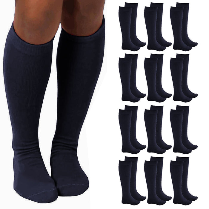 12 Pairs Knee High Socks Girls School Uniform Kid Athletic Tube Navy Size M 4-6