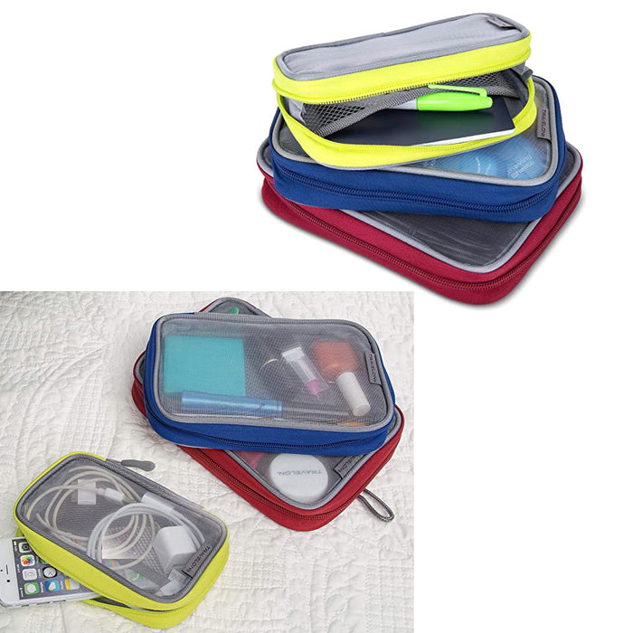 Travelon 3 Packing Squares Makeup Pouch Bag Mini Case Purse Cosmetic Grey Small
