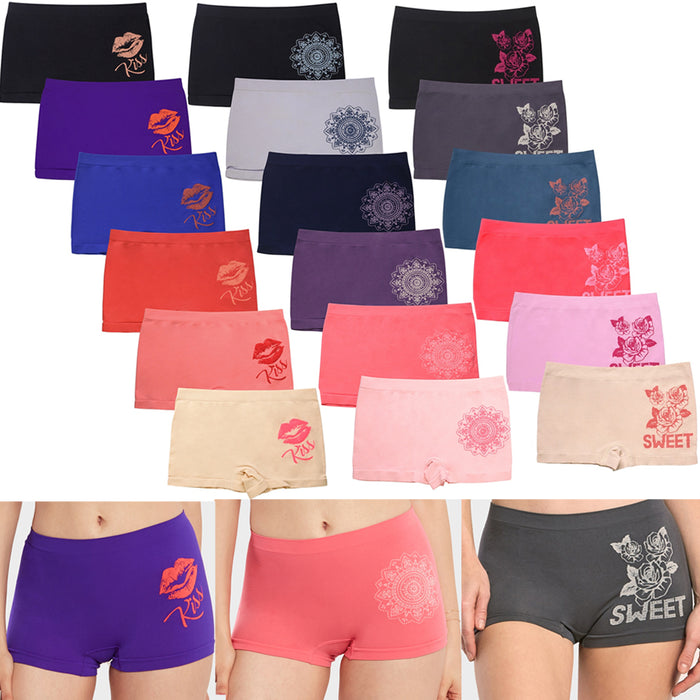 6 Sexy Love Seamless Boyshort Panties Underwear Women Briefs Boy Shorts One Size