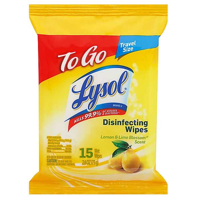 90 Ct Lysol To Go Disinfectant Wipes Cleaning Wet Towelettes Lemon Lime Blossom