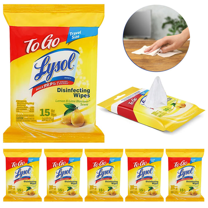 90 Ct Lysol To Go Disinfectant Wipes Cleaning Wet Towelettes Lemon Lime Blossom