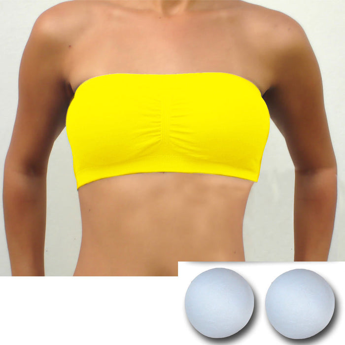Fluorescent Neon Yellow Padded Bandeau Tube Top Bra Yoga One Size Removable Pads