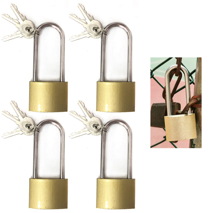 4 Pc Long Shackle Padlocks Heavy Duty Metal Brass Box Locks Keyed 37mm 2 Keys
