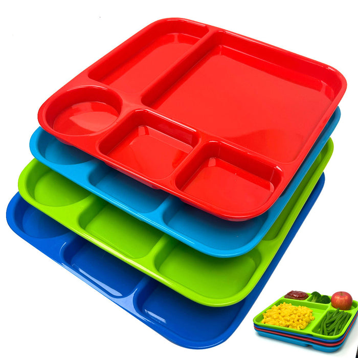 2pk 5 Compartment Divided Plate Durable Sectioned Dinner Tray Meal Snack BpaFree
