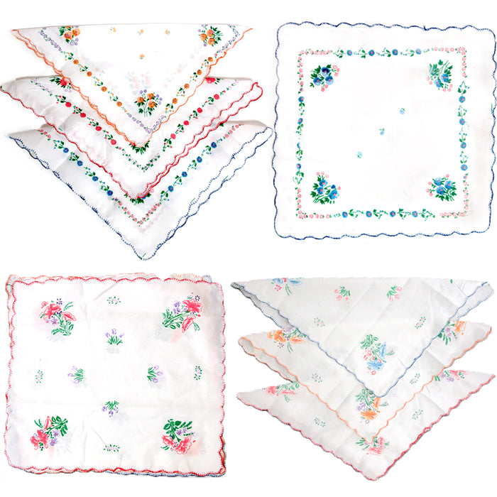6 Women Handkerchiefs Floral Vintage Ladies Quadrate Hankies Embroidered Fashion