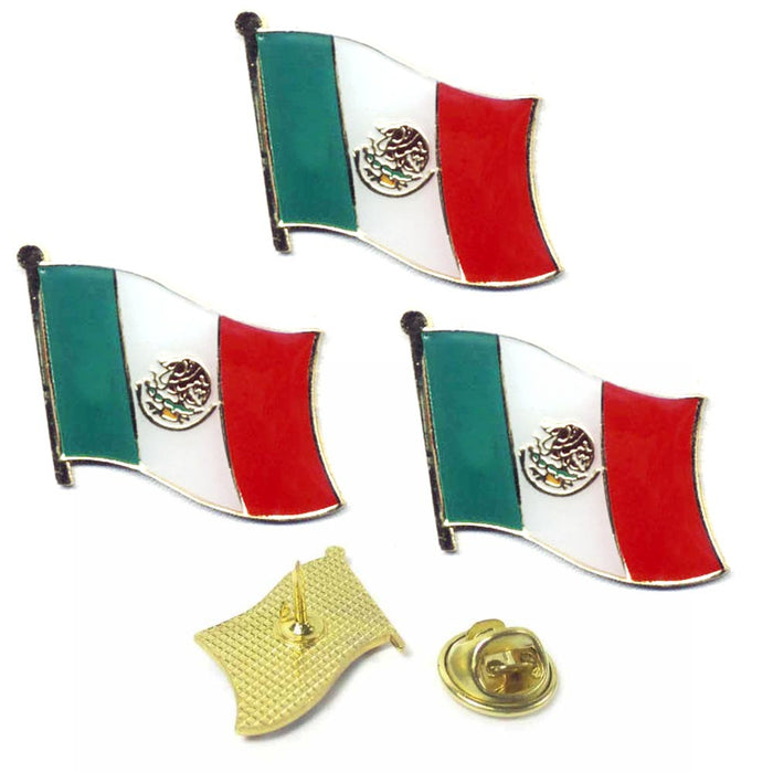 3 Pack Mexico Flag Lapel Pin Support Patriotic Enamel Badge Hat Tie Mexican Flag