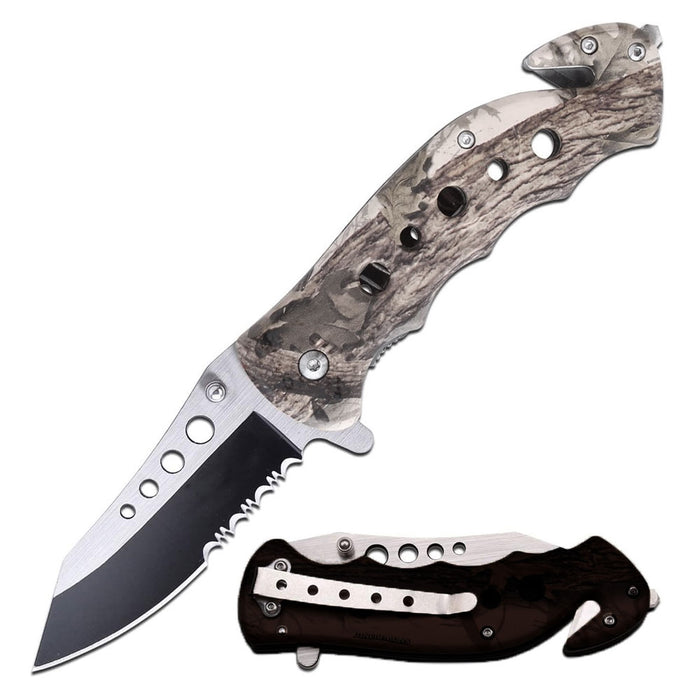 1 Camo Folding Knife Tactic 3" Blade Clip Survival Hunting Camping Spring Close