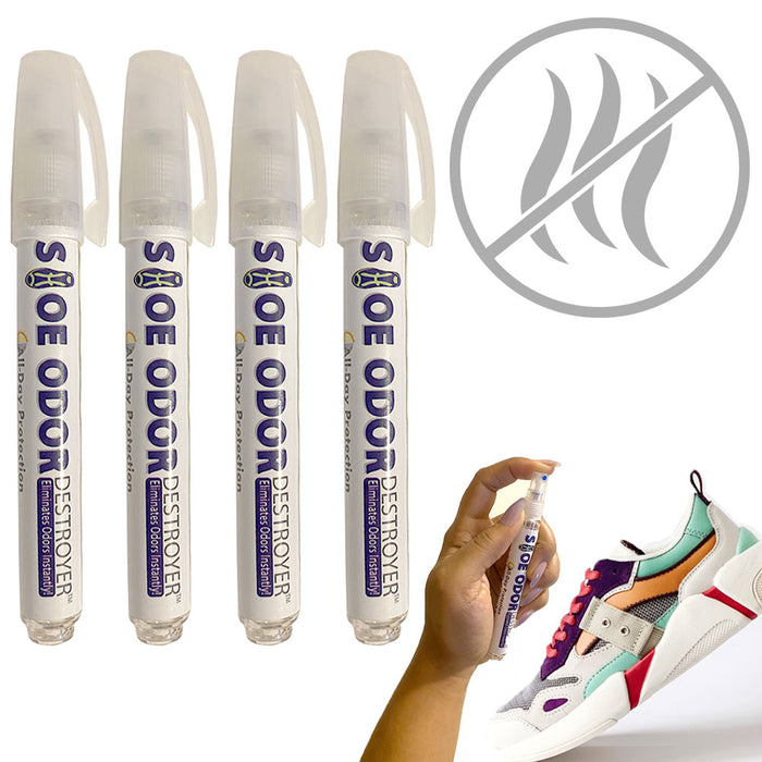 4 Portable Shoe Odor Destroyer Freshener Spray Pens Deodorizing Eliminator 0.4oz