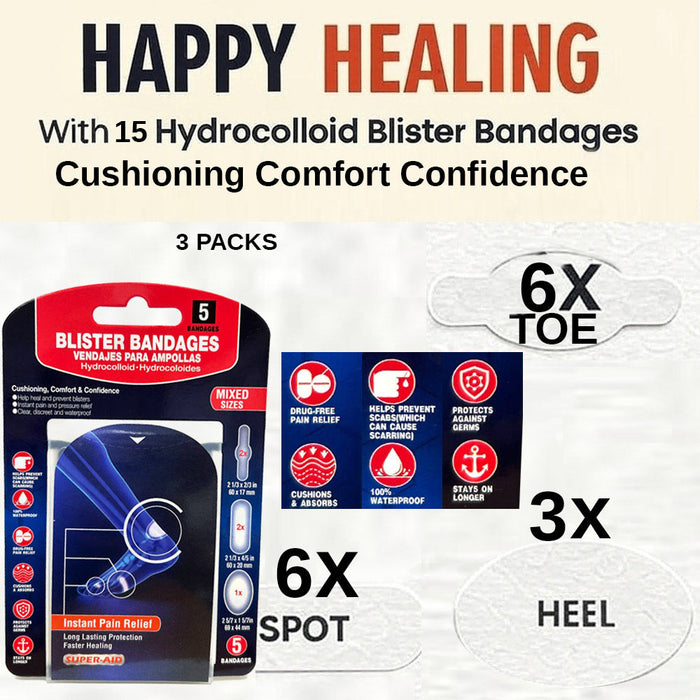 50ct Blister Bandages Waterproof Cushioning Hydrocolloid Pad Foot Toe Heel Scrap