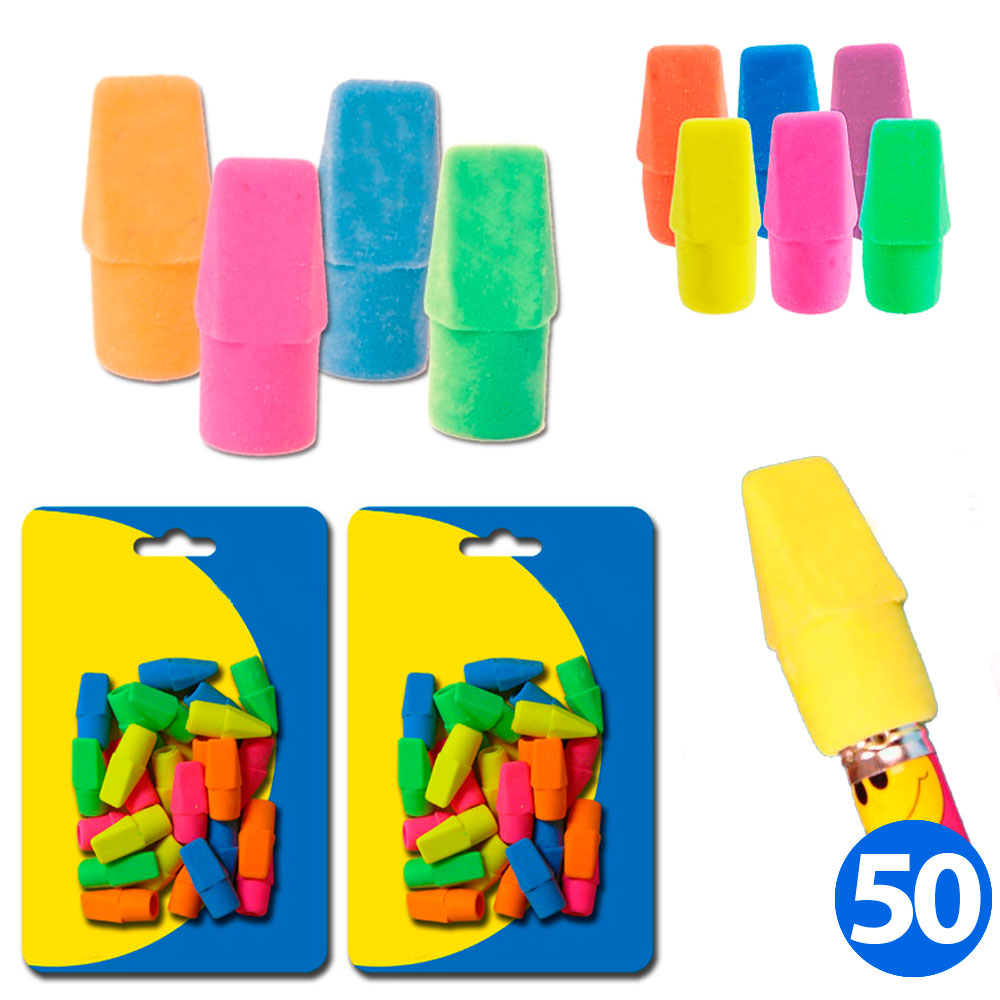 Bazic Erasers for Caps in Fun Neon Colors, 50 ct