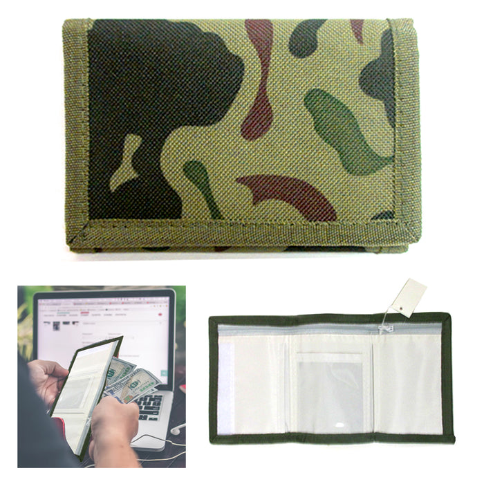 12 Trifold Canvas Outdoor Sports Wallet Camouflage Green Kids Boys Magic Closure
