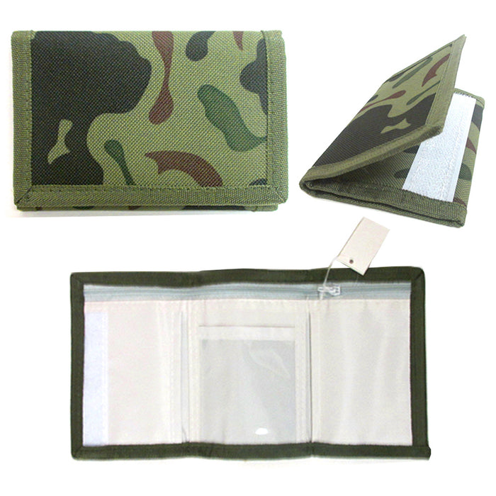 12 Trifold Canvas Outdoor Sports Wallet Camouflage Green Kids Boys Magic Closure
