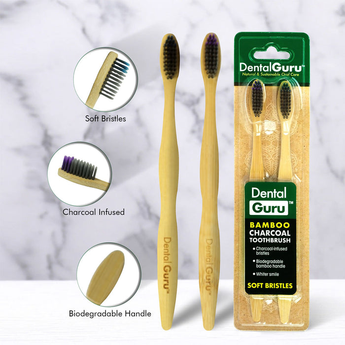 4 X Bamboo Charcoal Toothbrush Soft Bristle Travel 100% Natural Oral Dental Care