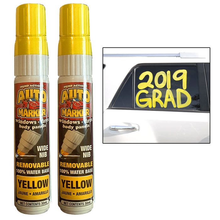 2 Jumbo Glass Window Markers Yellow Paint Pen Erasable Washable Windshield Sign