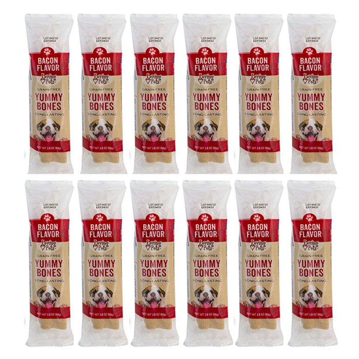 12 Pc Dog Chewable Treat Bone Bacon Biscuit Doggie Snack Puppy Pet Cookie 2.8oz