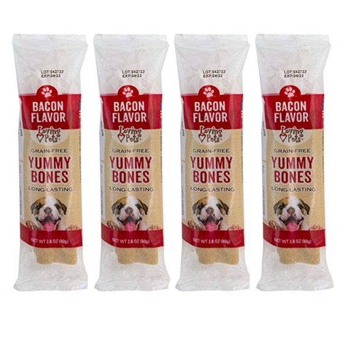 4 Bacon Flavor Bone Dog Treat Puppy Pet Filled Biscuit Doggie Snack Cookie 2.8oz