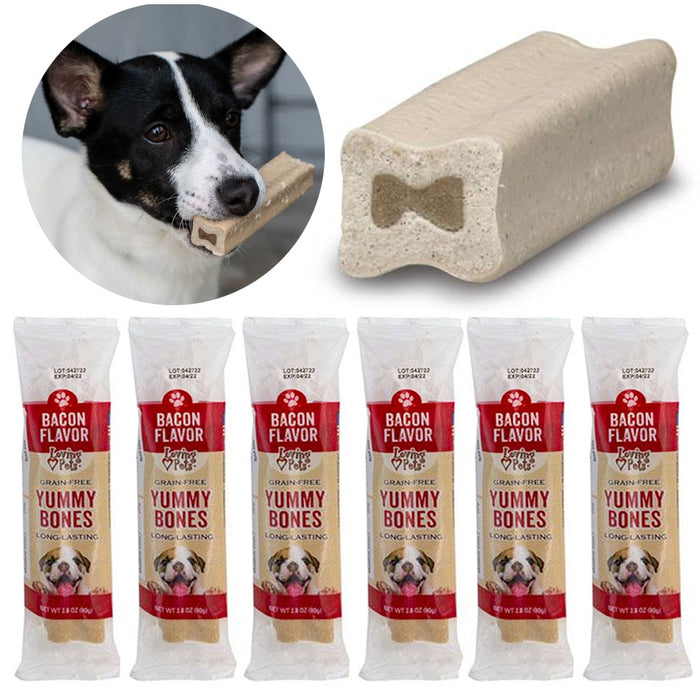 6 Dog Treat Bone Bacon Flavor Filled Biscuit Doggie Snack Puppy Pet Cookie 2.8oz