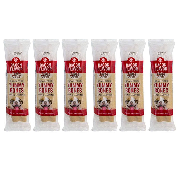 6 Dog Treat Bone Bacon Flavor Filled Biscuit Doggie Snack Puppy Pet Cookie 2.8oz