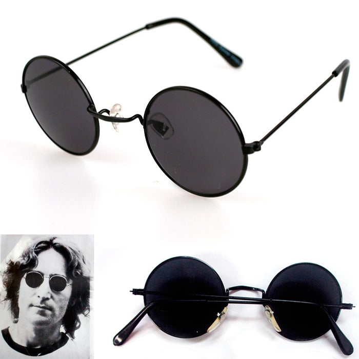 1 John Lennon Sunglasses Round Shades Gold Black Frame Lenses Retro Hippie Party