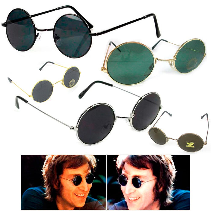 1 John Lennon Sunglasses Round Shades Gold Black Frame Lenses Retro Hippie Party