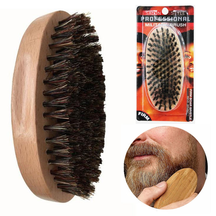 1 Pc Natural Boar Bristle Beard Hair Brush Mustache Wood Oval Round Handle Men's