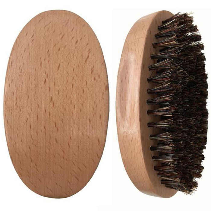 1 Pc Natural Boar Bristle Beard Hair Brush Mustache Wood Oval Round Handle Men's