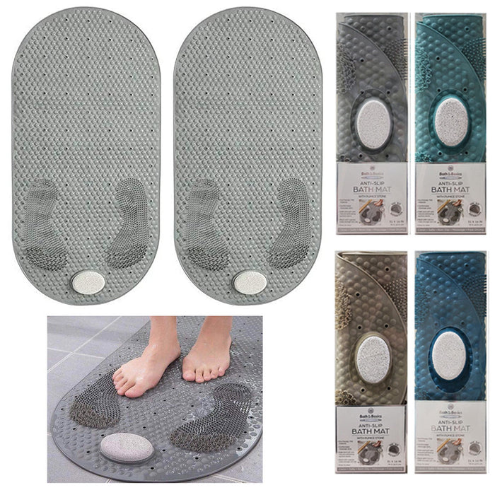 AllTopBargains 2 Pk Foot Scrubber Bath Mat Pumice Stone Shower Rug Non Slip Tub Massage 16x31