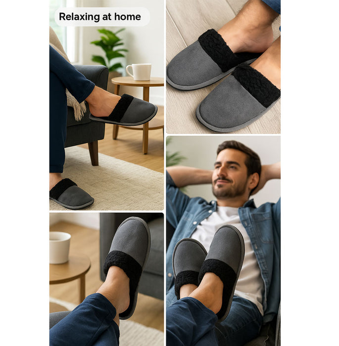 Men Two-Tone Scuff Slippers Memory Foam Indoor Cozy Warm Slip On Shoe Men Size 7