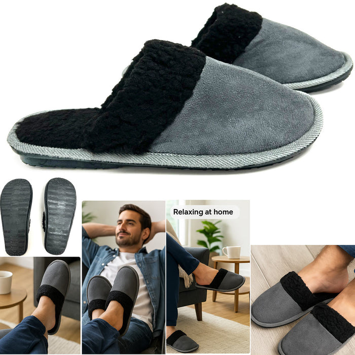 Men Two-Tone Scuff Slippers Memory Foam Indoor Cozy Warm Slip On Shoe Men Size 7