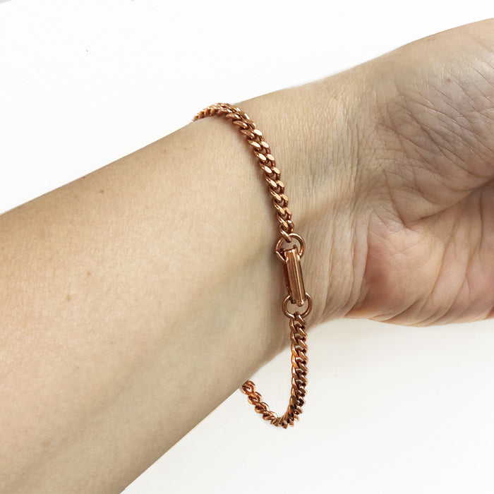 Solid Copper Chain Link Bracelet for Women Dainty Jewelry Slim Gift Size 7 7/8"