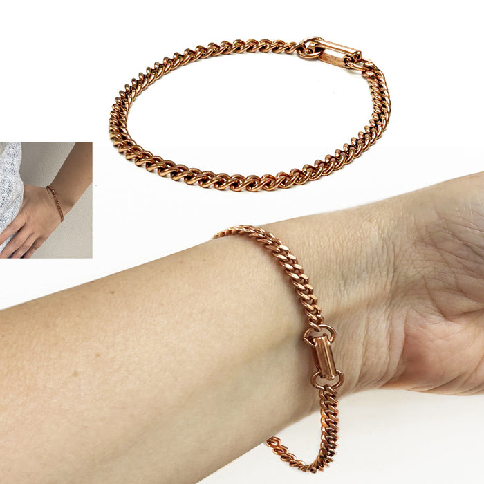 Solid Copper Chain Link Bracelet for Women Dainty Jewelry Slim Gift Size 7 7/8"