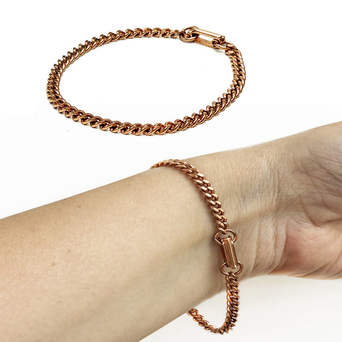 Solid Copper Chain Link Bracelet for Women Dainty Jewelry Slim Gift Size 7 7/8"