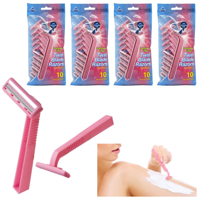 40pcs Womens Disposable Razors Twin Blade Hair Removal Trimmer Shaver Pink New !