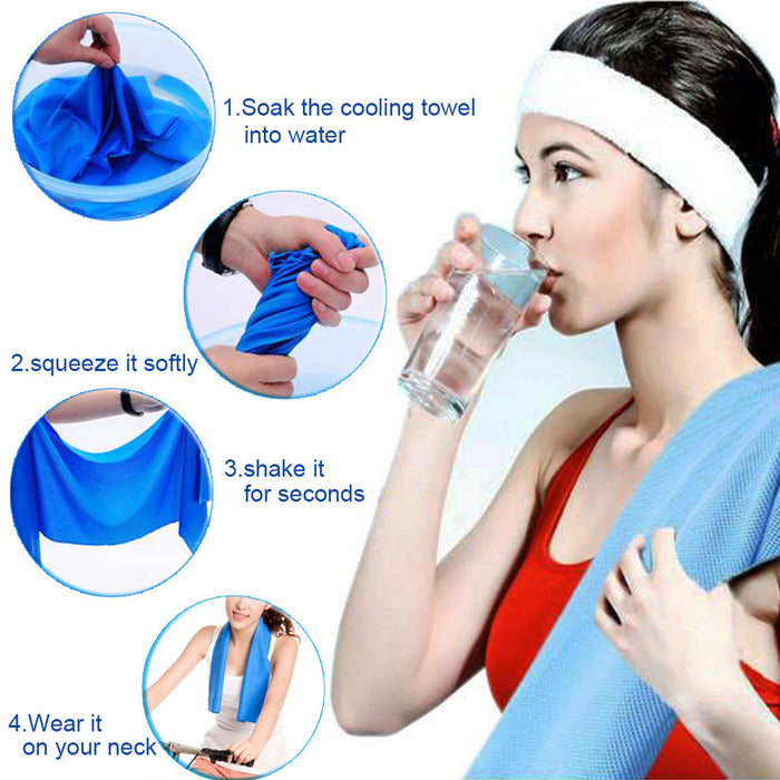 4 Pc Freeze Gel Ice Towel Icy Wrap Cooling Bandana Headband Head Neck Cold Pad