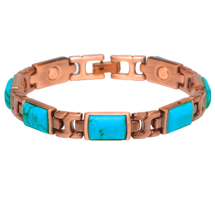 Turquoise Solid Copper Magnetic Therapy Link Bracelet Arthritis Pain Relief Gift