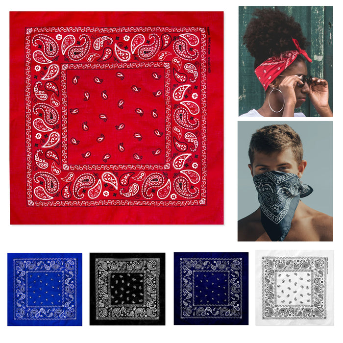 5 Pc Bandana Scarves Paisley Head Face Neck Gaiter Cover Wrap Scarf 100% Cotton