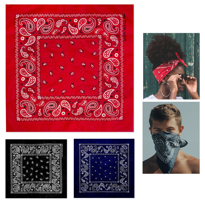 3 Pc Multi Use Bandana Scarf Head Face Cover Neck Gaiter Paisley Scarves Cotton