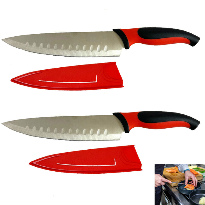 2pk Chef Knife Razor Sharp Stainless Steel W/ Cover Multipurpose Ergonomic Gift